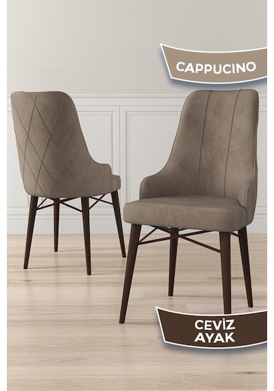 Canisa Neta Serisi, 4 Adet Cappucino Sandalye Babyface Kumaş Ceviz Gürgen Ayak Cappucino Sandalye Ceviz Ayak