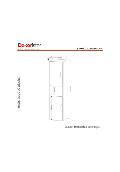 Dekorister 2 Kapaklı Asma Banyo Dolap Çok Renkli