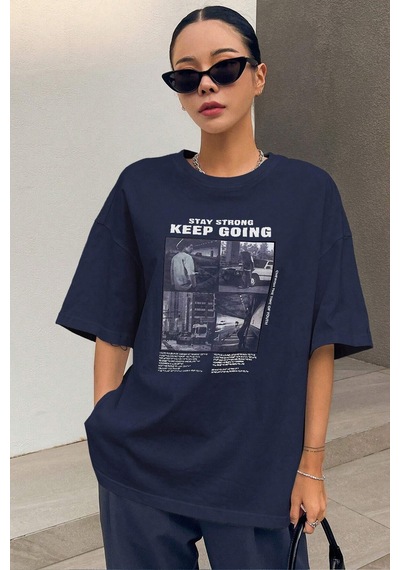 Unisex Keepgoing Baskılı Tasarım Tshirt Lacivert