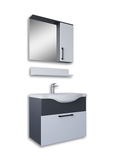 Teta Home Eko 65 Cm Mdf Banyo Dolabı Seti Antrasit - Beyaz