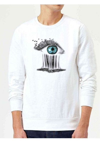 Mother Earth Save Mother Eyes Baskılı Beyaz Erkek Sweat