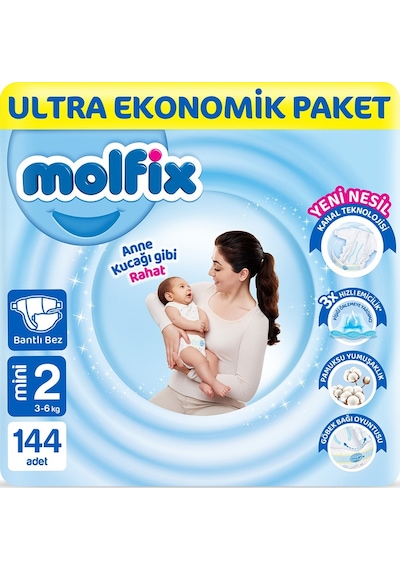 Molfix Bebek Bezi 2 Beden Mini Ultra Ekonomik Paket 144 Adet