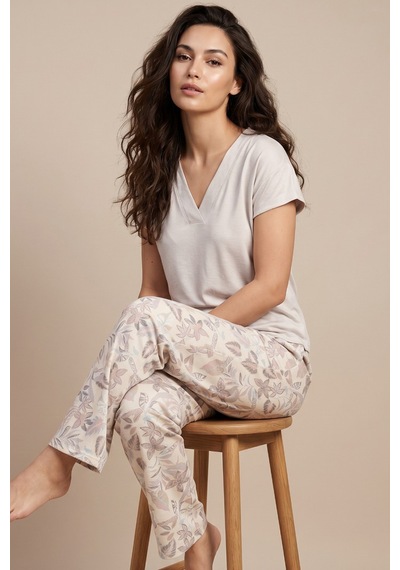 Siyah İnci Viskon Örme Pijama Takım26119134 Taş Rengi