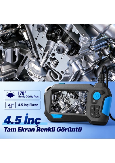 10 Metre 360 Derece Endoskop Kamera 9 Mm Çift Lens 4.5 İnç Ips Ekranlı 1080p Boru Ve Motor Görüntüleme Kamerası