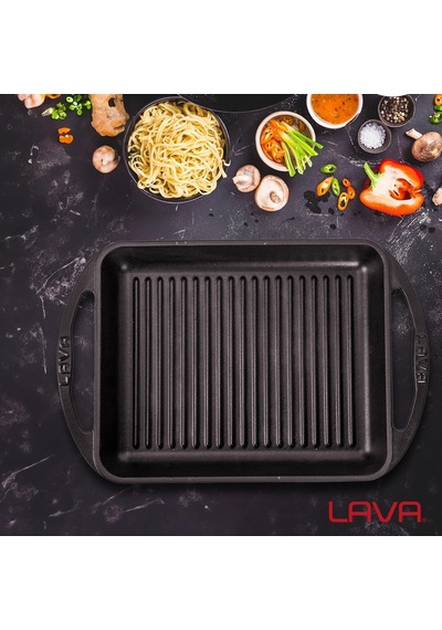 Ayrex Lava Döküm Dikdörtgen Izgara Tavası Döküm Demir Yekpare Çift Kulplu Ölçü 26x32cm Genel