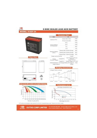 Akü Outdo 6-dzf-24 2hr 12v 23ah Vrla E-bike