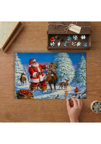 Noel Baba Ve Geyikleri - Christmas Tasarımı 240 Parça Ahşap Puzzle Ahşap Kutuda Mpy20315