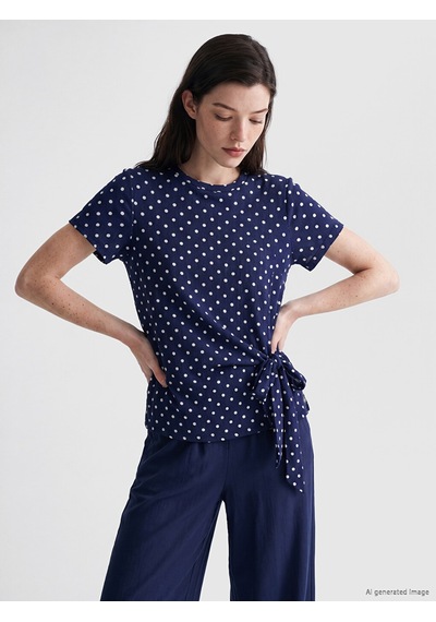 Lcw Comfort Lacivert Bisiklet Yaka Puantiyeli Büzgülü Bluz