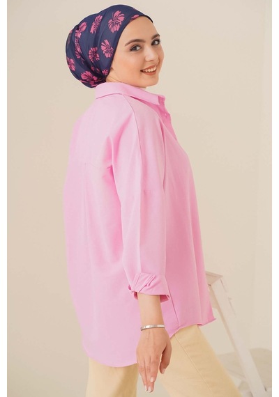 Bigdart 103901 Oversize Basic Tesettür Gömlek - Pembe 001