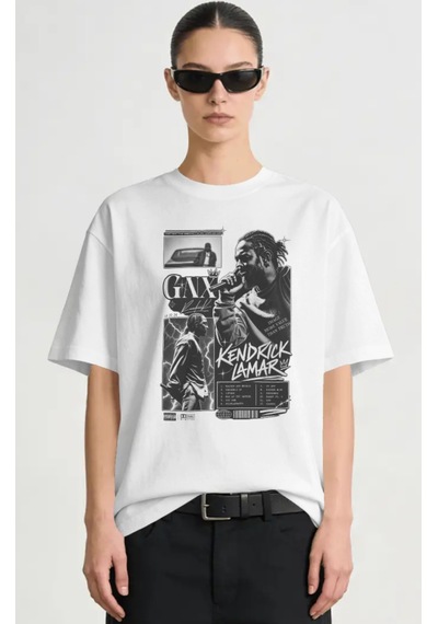 Kendrick Lamar Rapper Şarkıcı Baskılı Unisex Oversize Premium Tiş Beyaz