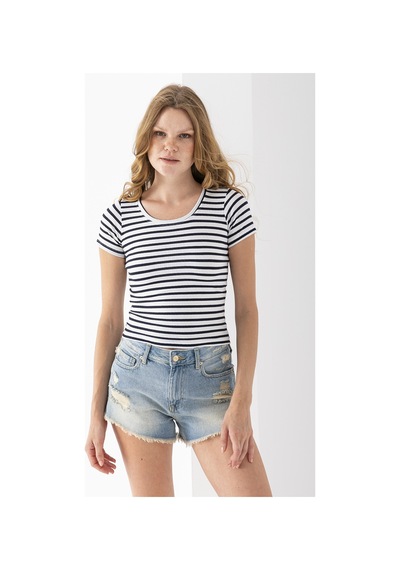 Giysa Kadın Bisiklet Yaka Çizgili Basic Body Lacivert - 25509 Lacivert