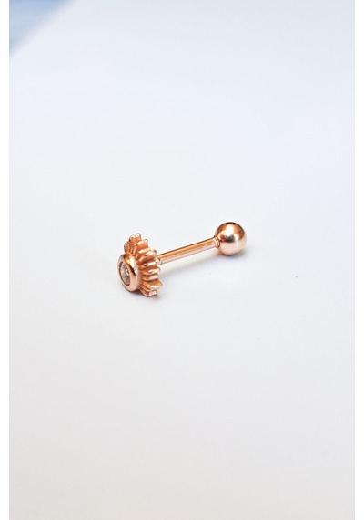 Tekli Tek Taş Star Gümüş Piercing Küpe-6839 Gümüş