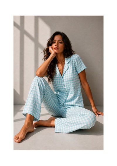 Fit Women Kadın Klasik Doğal Düğme Gece Su Yeşili Pijama Takımı