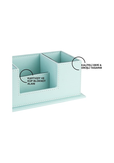 Masaüstü Deri Organizer Kalemlik 4 Gözlü Desktop Organizer Rainbow Vegan 10x12x25 Cm. Su Yeşili Genel