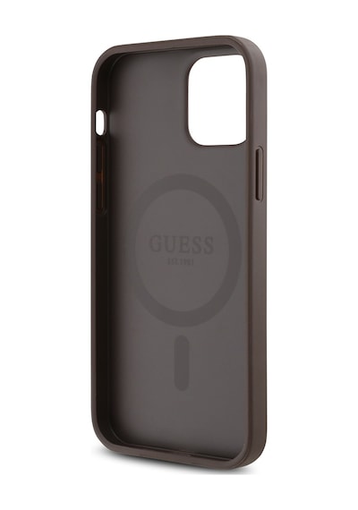 Apple Uyumlu iPhone 12 Pro Kılıf Guess Lisanslı Magsafe Şarj Özellikli Gül Baskılı Yazı Logolu Kapak Kahverengi
