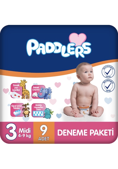 Bebek Bezi 3 Numara Midi (4-9 Kg) 9 Adet – Deneme Paketi, Hassas Ciltlere Uygun