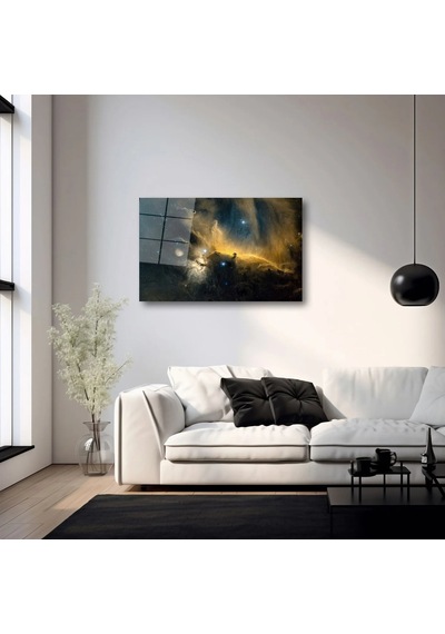 Derin Uzay Ve Altın Nebula - Cam Tablo - Deg0340 70 X 110 Cm