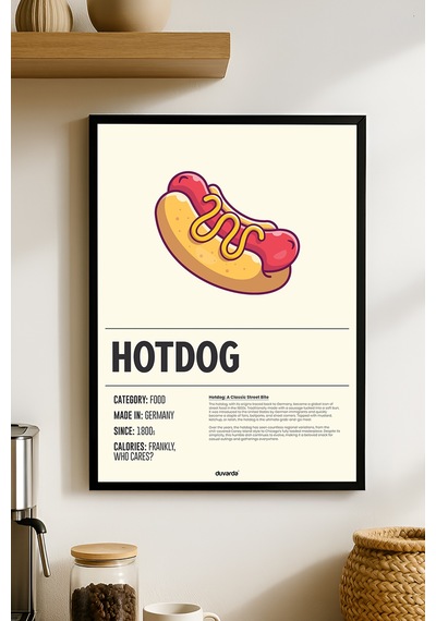 Hotdog Ahşap Çerçeveli Poster, Dekoratif Mutfak Duvar Tablosu