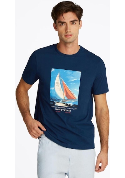 Erkek Hılfıger Color Photo Prınt Tee T-shirt Mavi