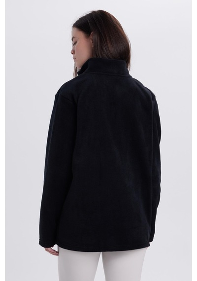 Tudors Kadın Standart Fit Anti-pilling Tüylenme Yapmayan Soğuk Geçirmez Siyah Bato Yaka Polar Sweatshirt-41776 SiYAH