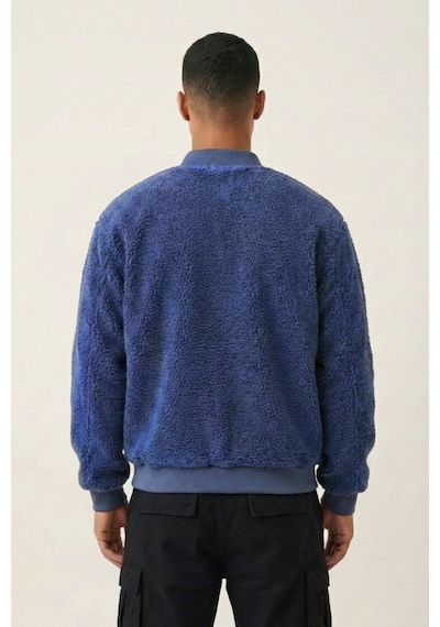 Genius Store Erkek Mont Peluş İçi Astarlı Oversize Geniş Kalıp Sherpa Kuzu Kumaş Spor Mont İndigo