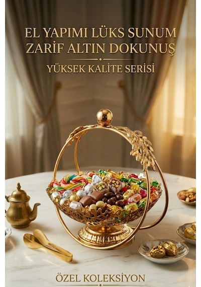 Jasper Saray Gold Yaprak Detaylı Sunumluk Şekerlik Nikah Şekerliği Nişan Sunumluğu Sunumluk Tepsisi Özel Ko