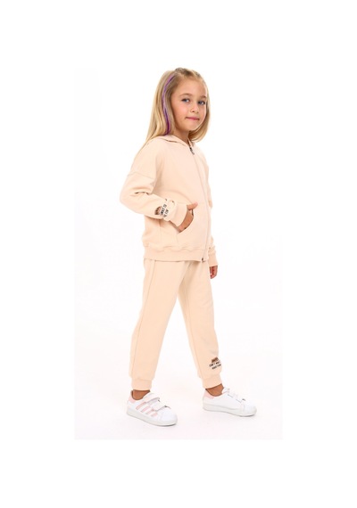 Toontoy Kids Toontoy Kız Çocuk Kapüşonlu Fermuarlı Baskılı Eşofman Takım Bej