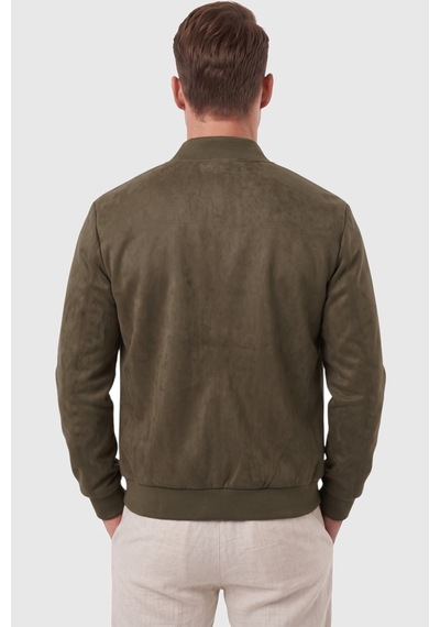 Rizzup Erkek Slim Fit Likralı Haki Süet Ceket Kırışmayan Ütü Gerektirmeyen Mevsimlik Mont 2504334