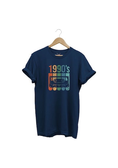 Vintage Retro 1990's Baskılı Kaset %100 Pamuk Regular Fit Bisiklet Yaka Lacivert T-shirt Lacivert