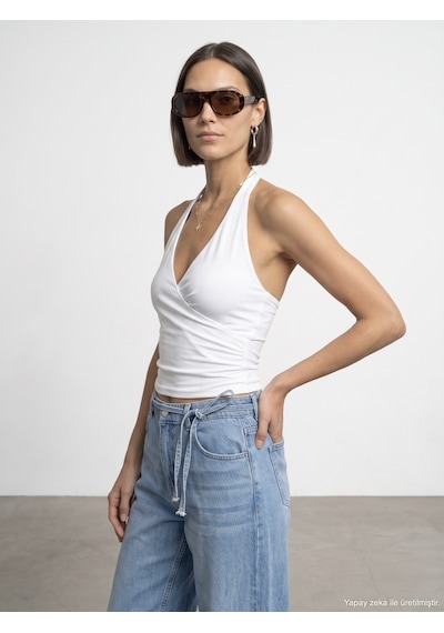 Dilvin 21268 Halter Top-beyaz