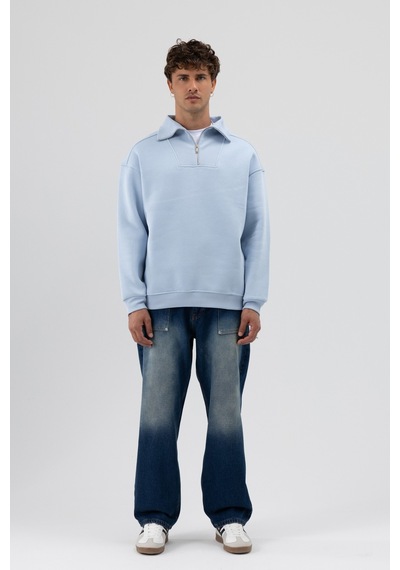 Vamos Basic Fermuarlı Dik Yaka Sweatshirt Bebe Mavi