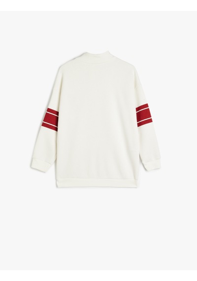 Koton Sweatshirt Baskı Detaylı Yarım Fermuarlı Dik Yaka Uzun Kollu Pamuklu Ekru 5wkb10191tk Ekru