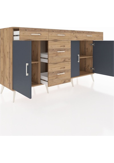 Kronos Konsol 2 Raflı 5 Çekmeceli 3 Kapaklı 176x59x99 Çam-antrasit/çam Antrasıt/atlas Çam - Atlas Çam