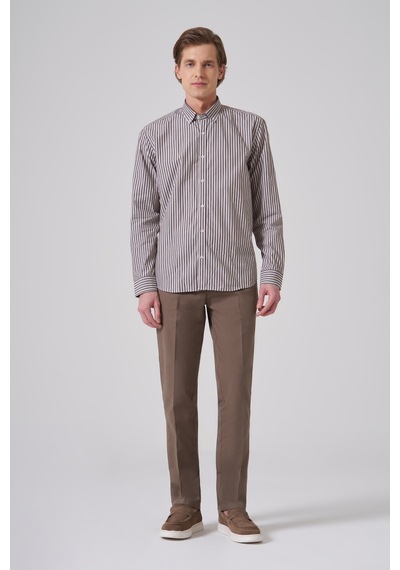 Morven Erkek Kahve Pamuk Trend Çizgili Dynamic Fit Düğmeli Yaka Gömlek 26ms004011400 Kahve