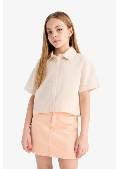 DeFacto Kız Çocuk Cropped Fit Pamuklu Sırt Baskılı Kısa Kollu Gömlek E4258A825SMBG132