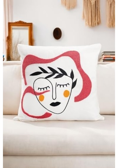 Asdiva Bohem 45x45 Özel Tasarım Punch Panç Süzene Desen Dekoratif Kırlent Kılıfı Modern Beyaz 52 Diğer