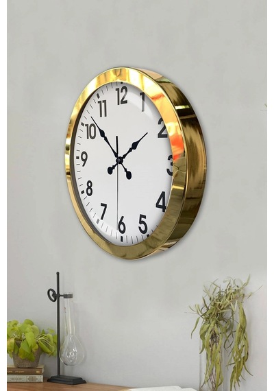 36 Cm Gold Metal Standart Duvar Saati Çok Renkli