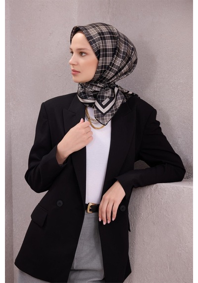 Belli İpek Eşarp - 4218-88 Siyah Füme Twill