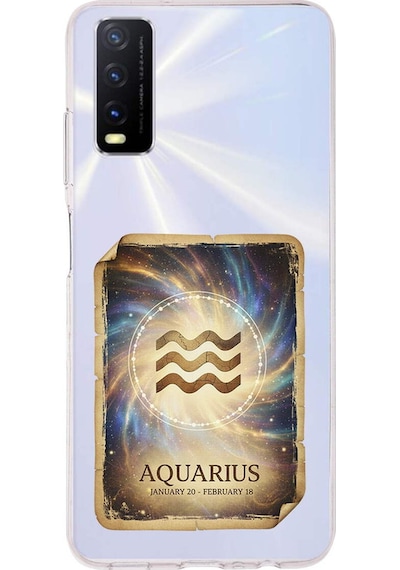 Vivo Y20s İle Uyumlu Burç Kartları Kova Tasarımlı Şeffaf Silikon Kılıf Şeffaf