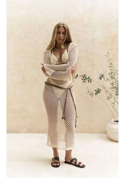 Mai Collection Mai Studios Co. Santorini Bej Uzun Triko Elbise Bej