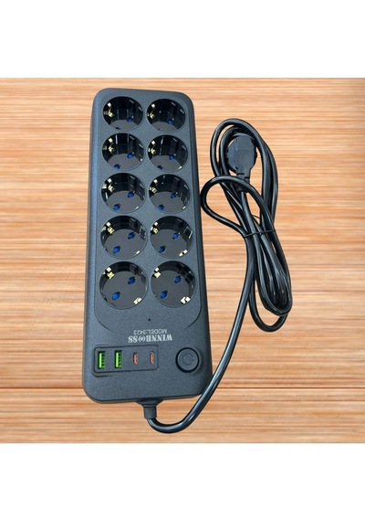 Akım Korumalı Termal Uzatma Kablosu 10 Priz, 2 Usb Ve 2 Type-c Girişli, Güçlü Çoklu Priz 5570
