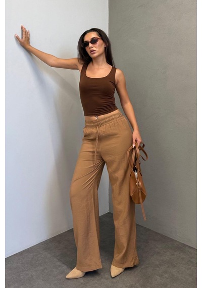 Madmext Camel Geniş Paça Kadın Pantolon Mg1982 Camel