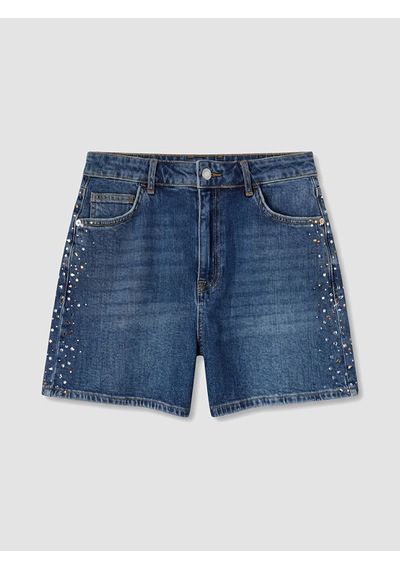 Lcw Jeans İndigo Yüksek Bel Taşlı Kadın Jean Şort