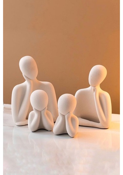 4 Kişilik Beton Heykel Obje Biblo Aile