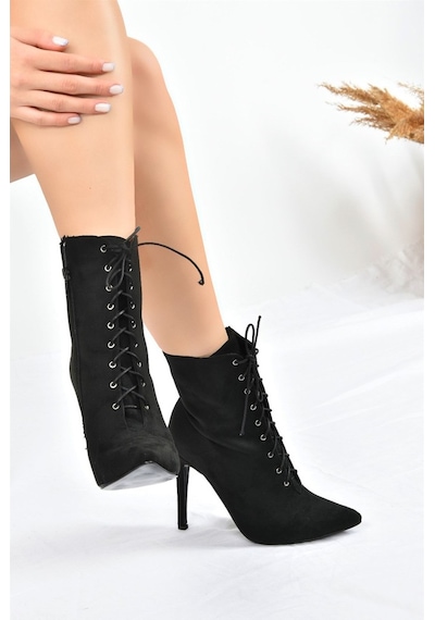 Fox Shoes Siyah Süet Ince Yüksek Topuklu Kadın Bot L372493502