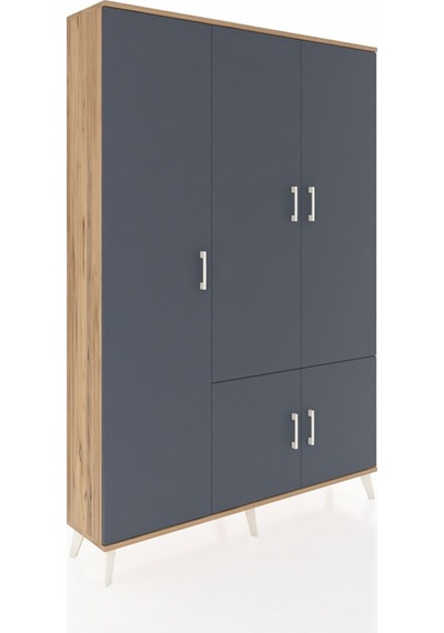 Arges Dolap 7 Raflı 5 Kapaklı Tek Askılı 132x30x195 Çam-antra... Çam