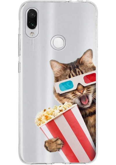 Xiaomi Redmi Note 7 İle Uyumlu 1mm Slim Fit Kedi 1 050b Baskılı Şeffaf Kılıf Şeffaf