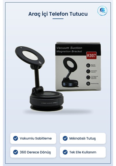 Araç İçi Telefon Tutucu Vakumlu Mıknatıslı Ön Cam Gösterge Paneli
