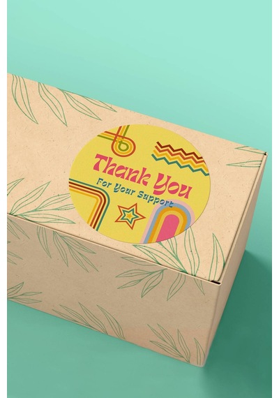 Retro Çizgili Thank You Support Sticker 3x3cm St2198 Çok Renkli