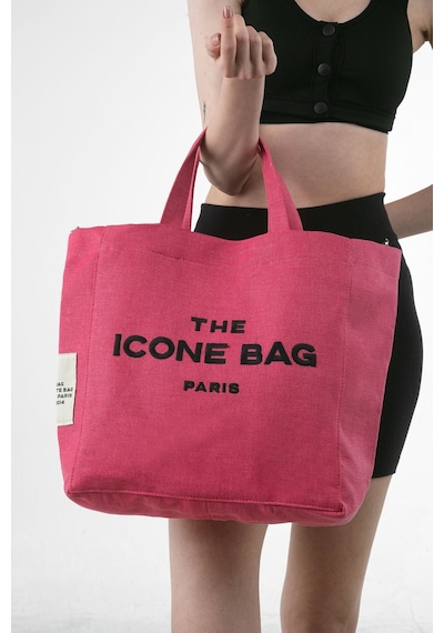 Icone Fuşya The Icone Bag Paris İşlemeli Tote Kadın Kol Çantası Ve Omuz Çantası Fuşya